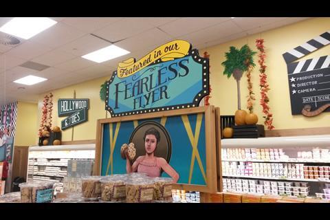 Trader Joe’s, seeks to inject humour into the business of food shopping on Los Angeles’ Vine Street, in the heart of Hollywood, where reference to films and film folk is made at every turn.